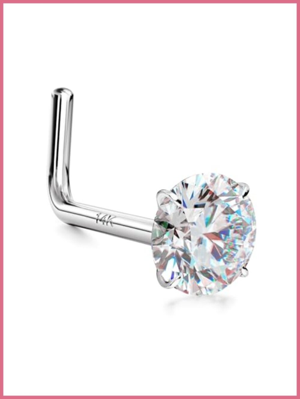 14K White Gold L-Shape Nose Studs 18G 20G 22G CZ Hypoallergenic